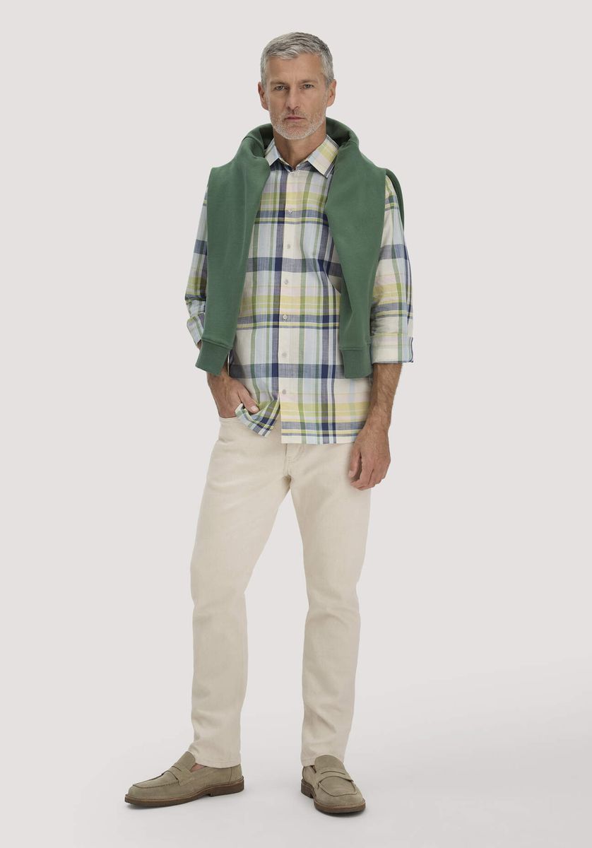 hessnatur Herren Karo Hemd Regular aus Bio-Baumwolle mit Leinen - blau - Größe L (41/42)