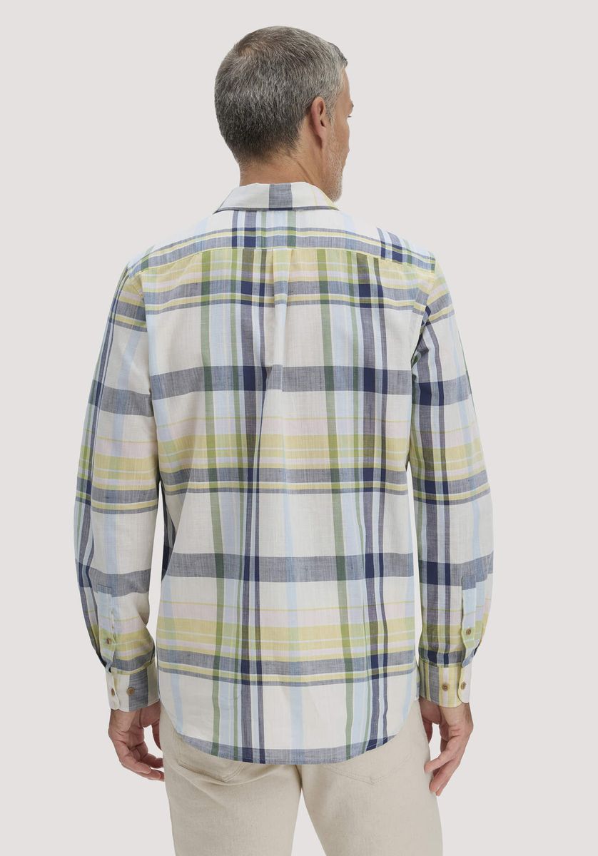 hessnatur Herren Karo Hemd Regular aus Bio-Baumwolle mit Leinen - blau - Größe L (41/42)