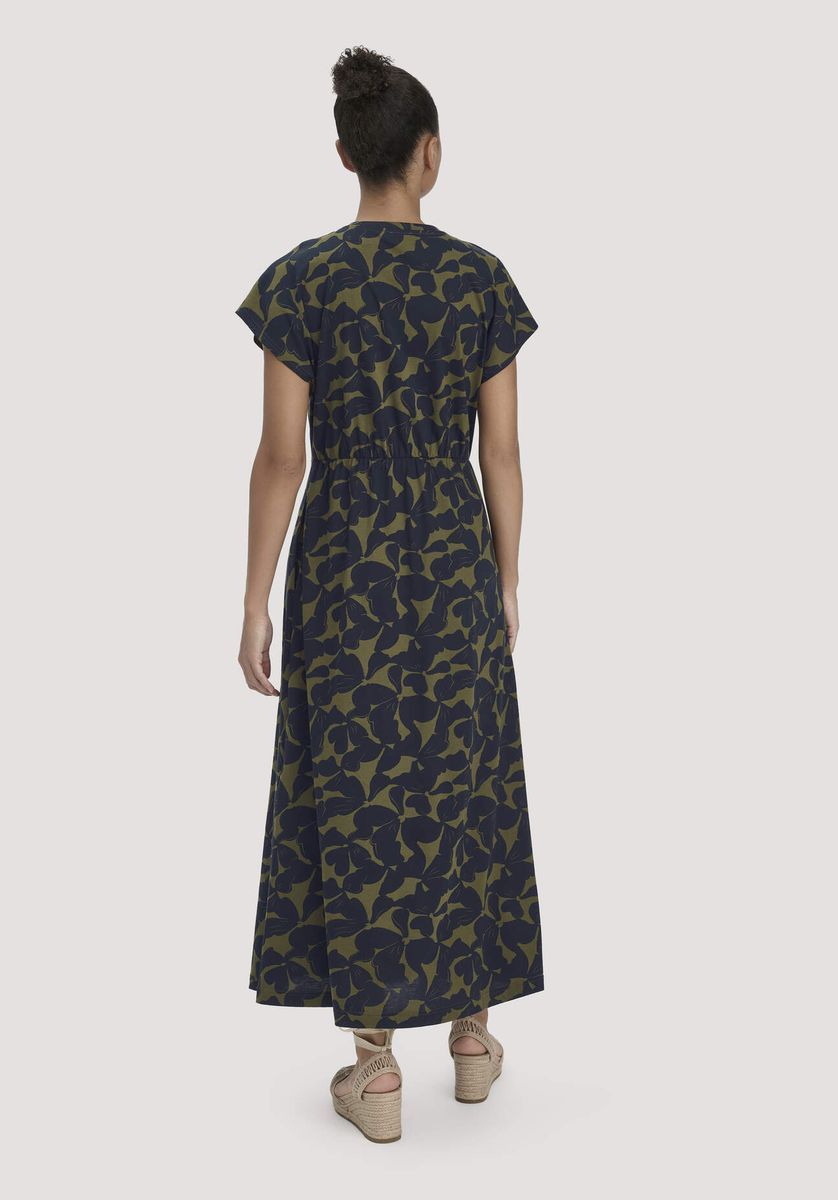 hessnatur Damen Print Jersey Kleid Knöchellang Relaxed aus Bio-Baumwolle - grün - Größe 34