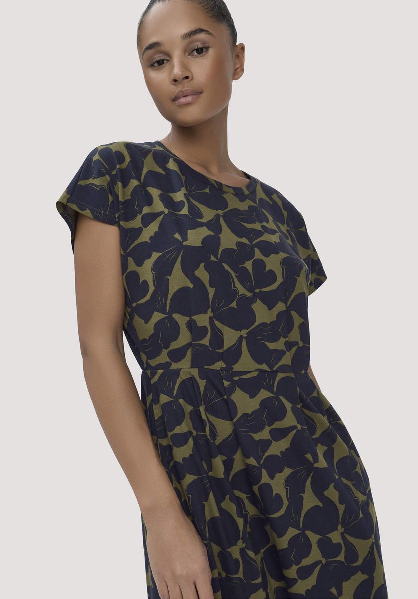 hessnatur Damen Print Jersey Kleid Knöchellang Relaxed aus Bio-Baumwolle - grün - Größe 34