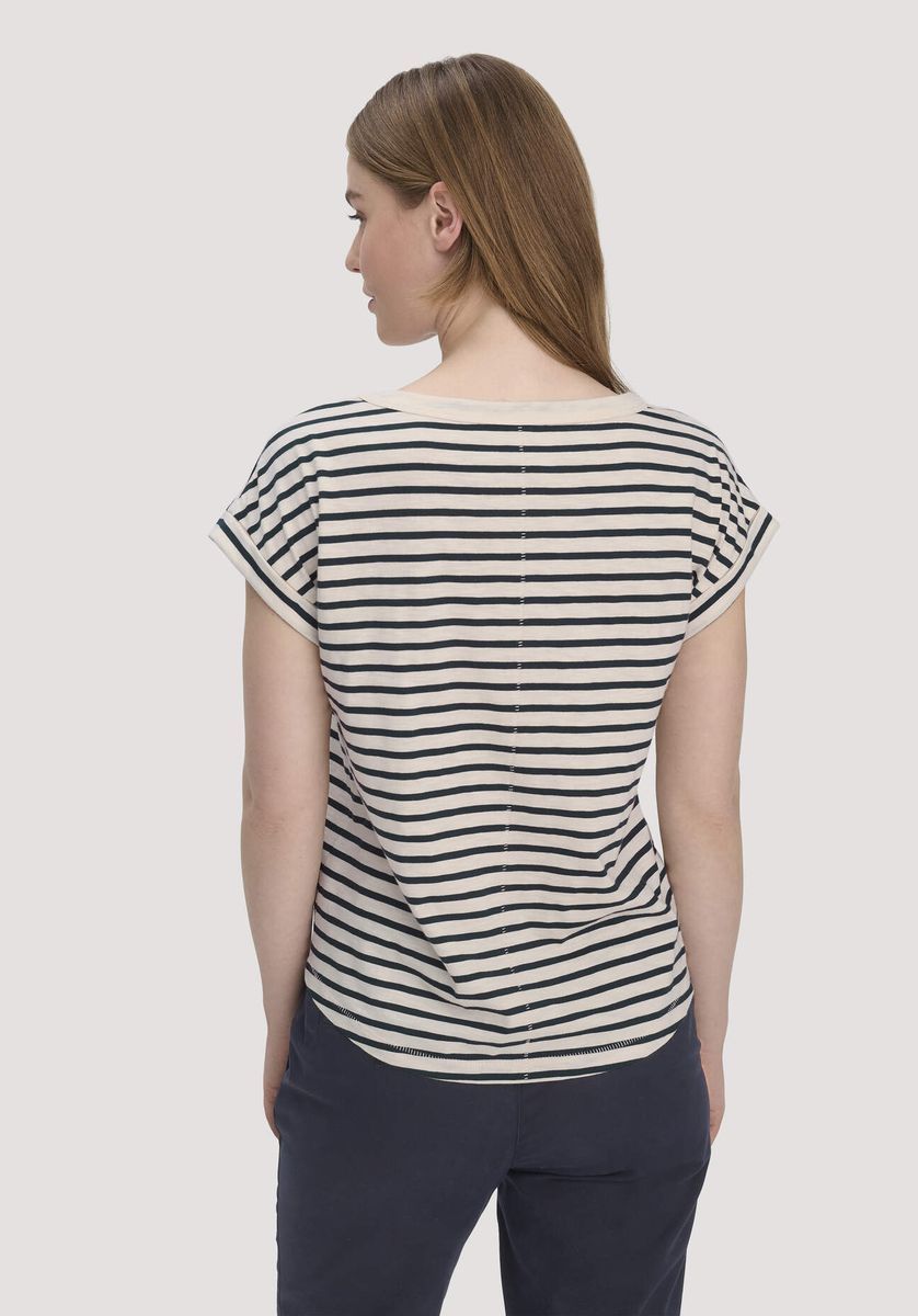 hessnatur Damen Light Slub Streifen T-Shirt Relaxed aus Bio-Baumwolle - blau - Größe 34