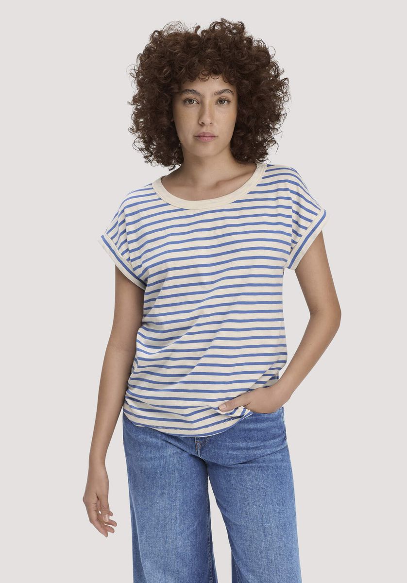 hessnatur Damen Light Slub Streifen T-Shirt Relaxed aus Bio-Baumwolle - blau - Größe 34