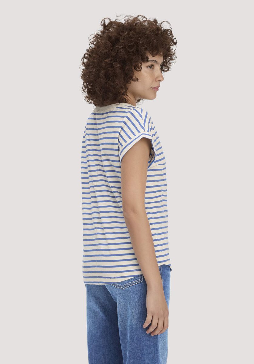 hessnatur Damen Light Slub Streifen T-Shirt Relaxed aus Bio-Baumwolle - blau - Größe 34