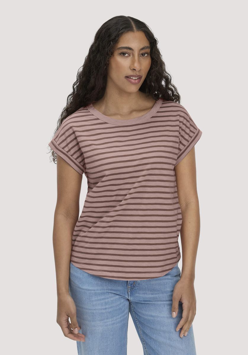 hessnatur Damen Light Slub Streifen T-Shirt Relaxed aus Bio-Baumwolle - rosa - Größe 34