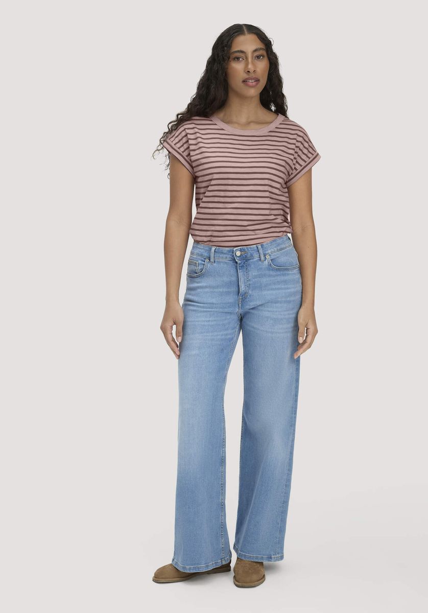 hessnatur Damen Light Slub Streifen T-Shirt Relaxed aus Bio-Baumwolle - rosa - Größe 34