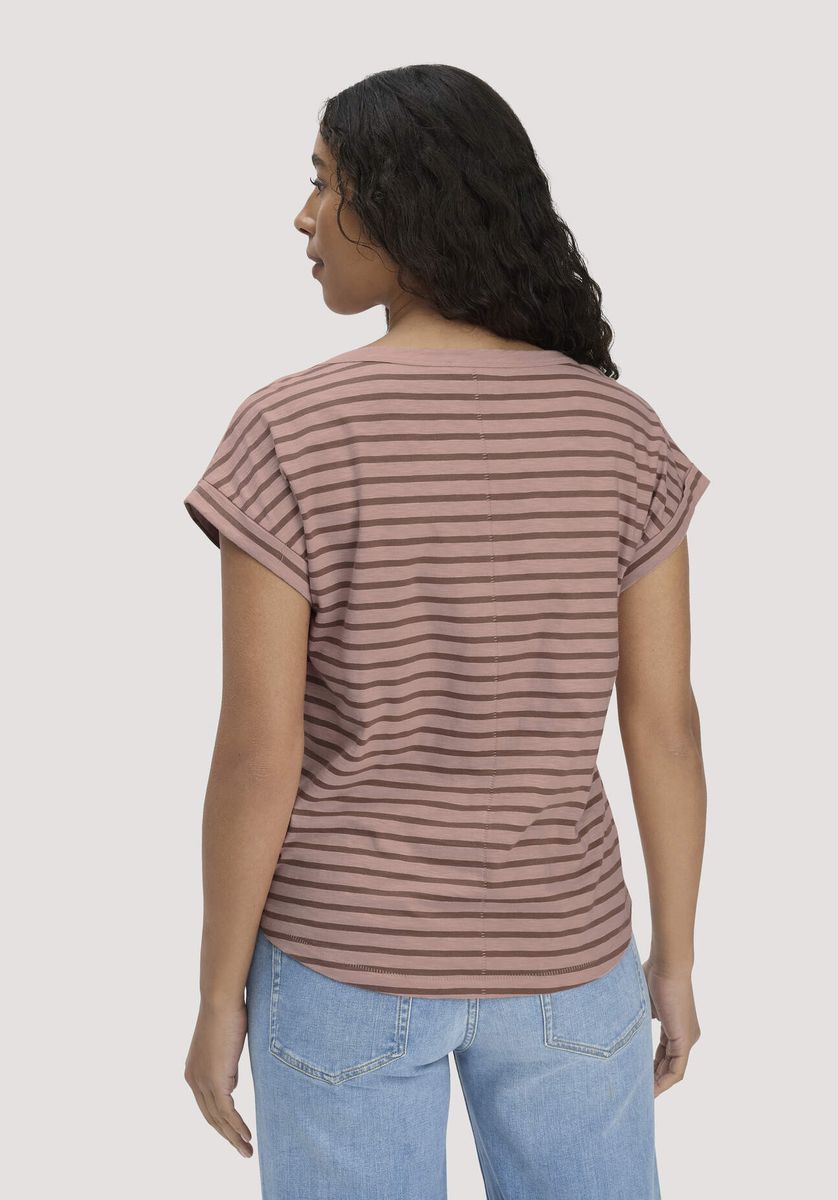 hessnatur Damen Light Slub Streifen T-Shirt Relaxed aus Bio-Baumwolle - rosa - Größe 34