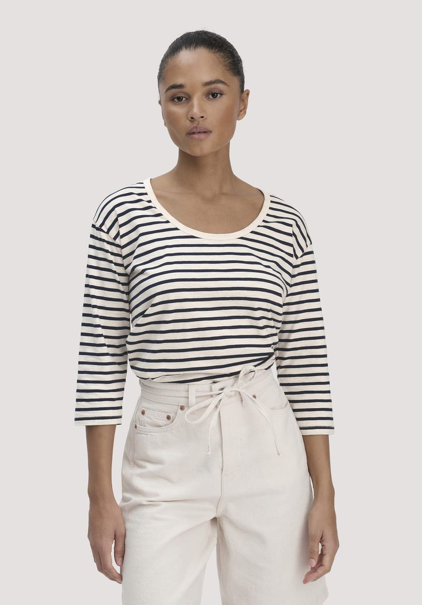 hessnatur Damen Light Slub Streifen Longsleeve Relaxed aus Bio-Baumwolle - blau - Größe 34