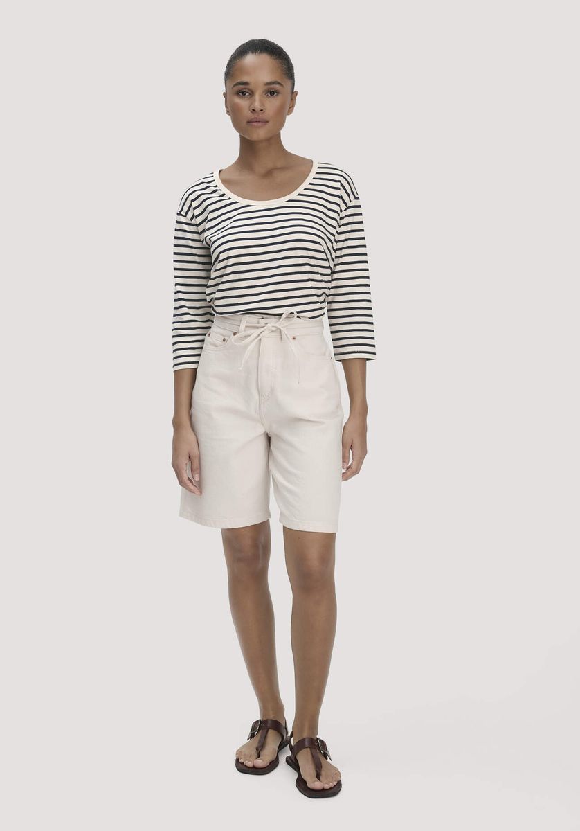 hessnatur Damen Light Slub Streifen Longsleeve Relaxed aus Bio-Baumwolle - blau - Größe 34