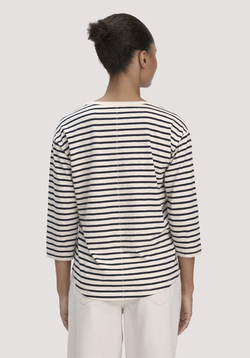 hessnatur Damen Light Slub Streifen Longsleeve Relaxed aus Bio-Baumwolle - blau - Größe 34