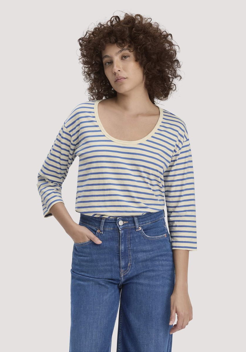 hessnatur Damen Light Slub Streifen Longsleeve Relaxed aus Bio-Baumwolle - blau - Größe 34