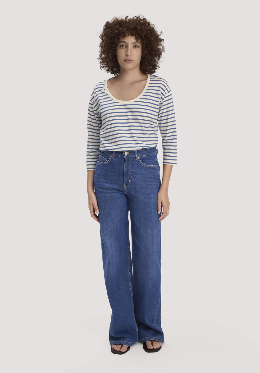 hessnatur Damen Light Slub Streifen Longsleeve Relaxed aus Bio-Baumwolle - blau - Größe 34