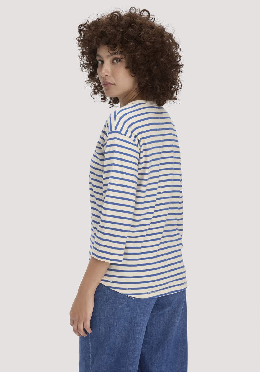 hessnatur Damen Light Slub Streifen Longsleeve Relaxed aus Bio-Baumwolle - blau - Größe 34