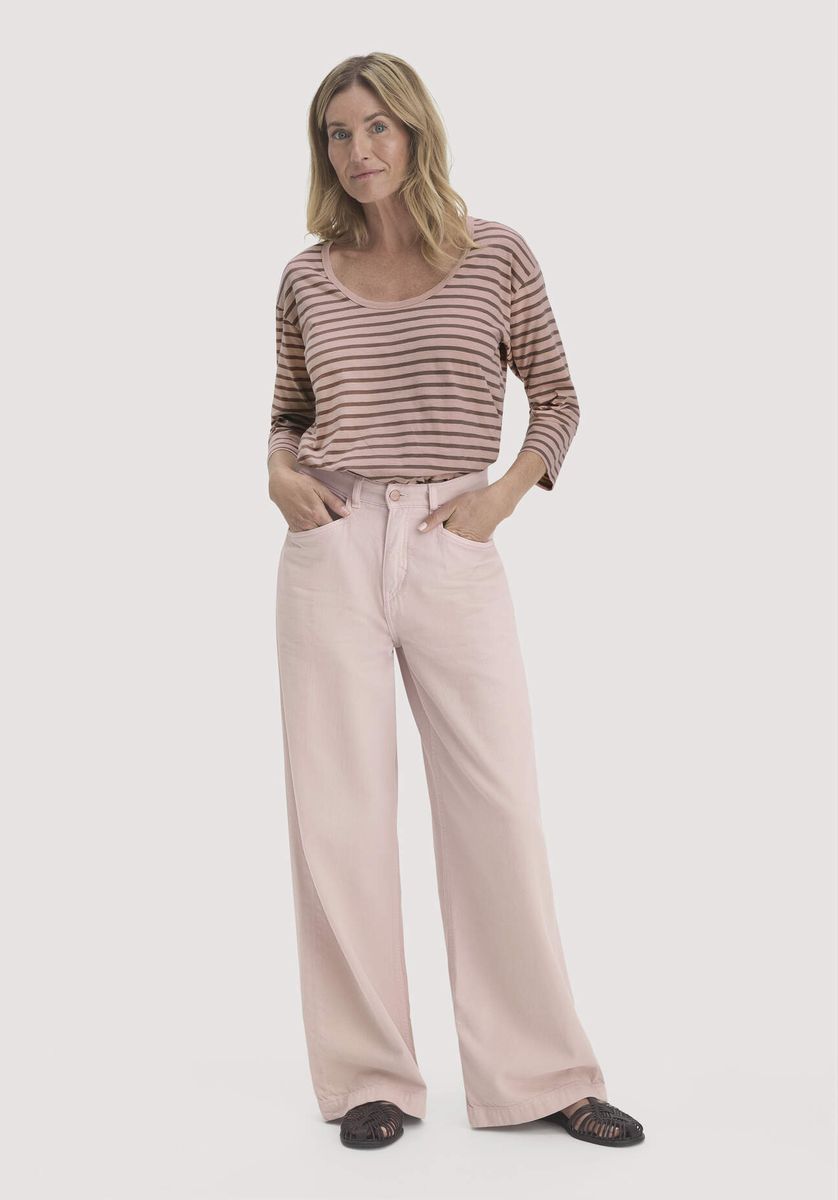 hessnatur Damen Light Slub Streifen Longsleeve Relaxed aus Bio-Baumwolle - rosa - Größe 34