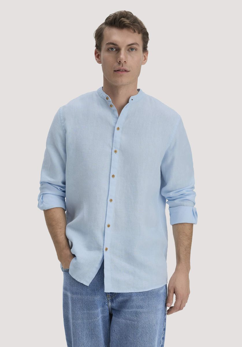 Regular Fit Leinenhemd mit Stehkragen
