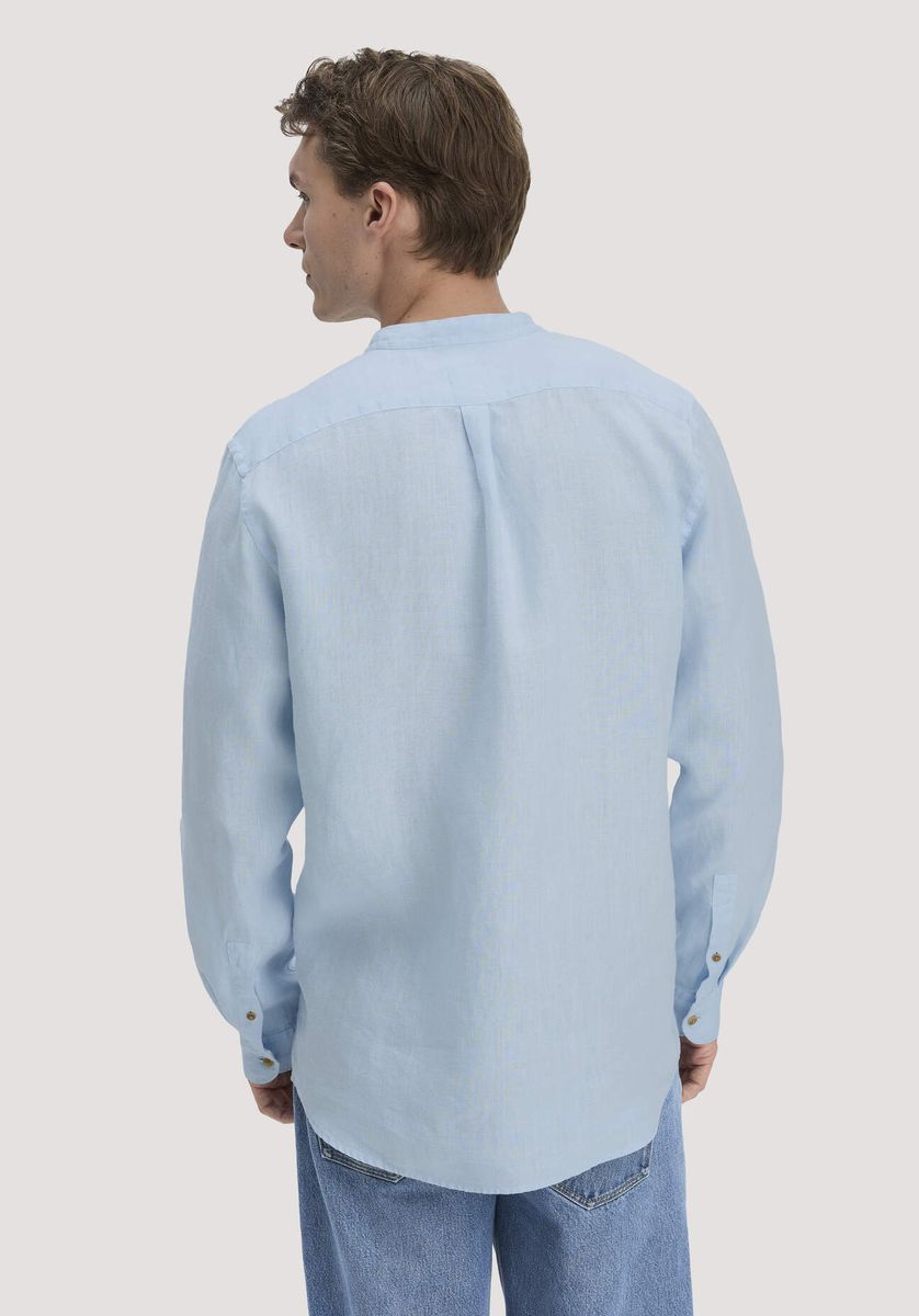 Regular Fit Leinenhemd mit Stehkragen