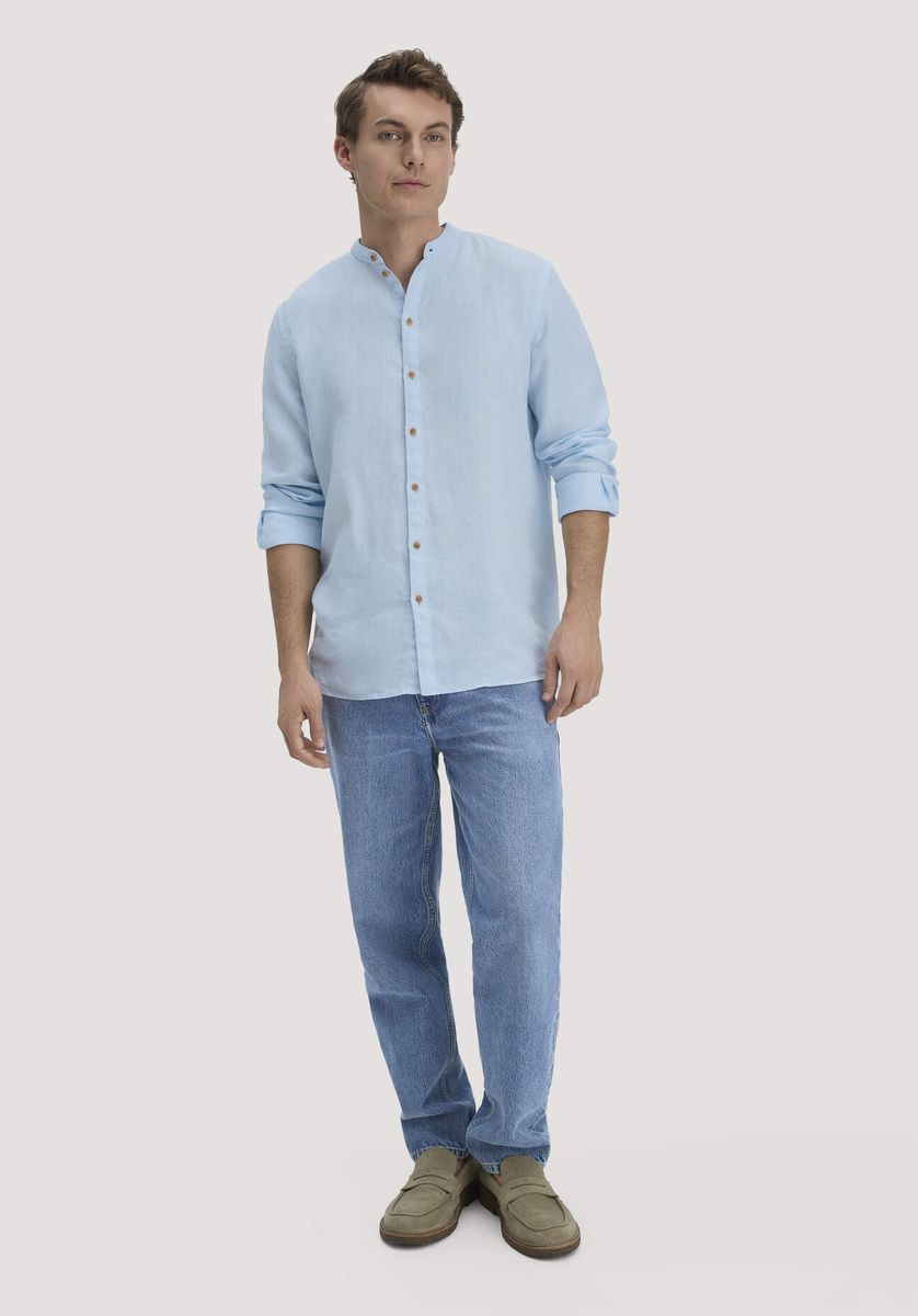 hessnatur Herren Hemd Regular aus Leinen - blau - Größe L (41/42)