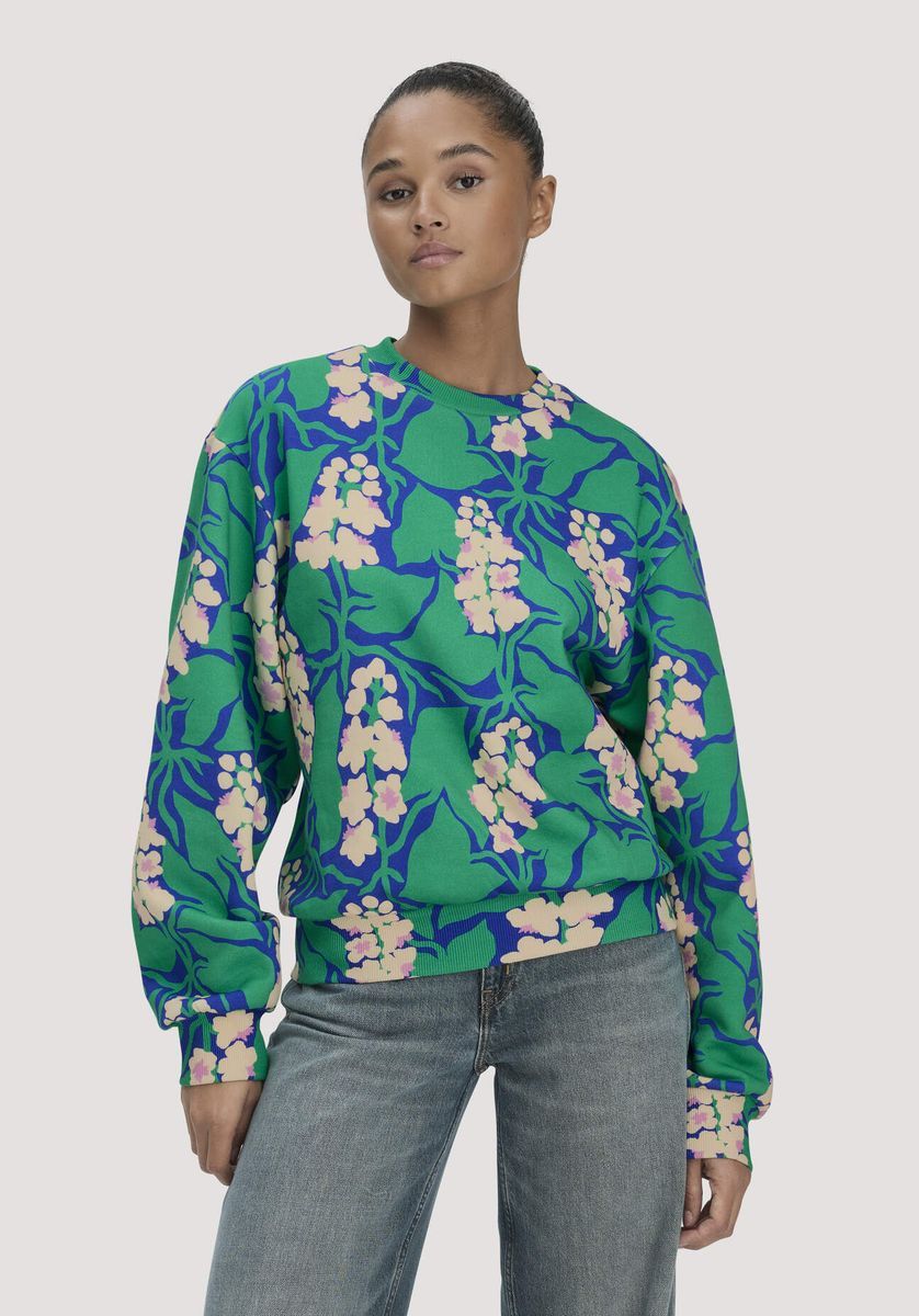 hessnatur Damen Print Sweatshirt Oversize LIV LEE aus Bio-Baumwolle - grün - Größe L
