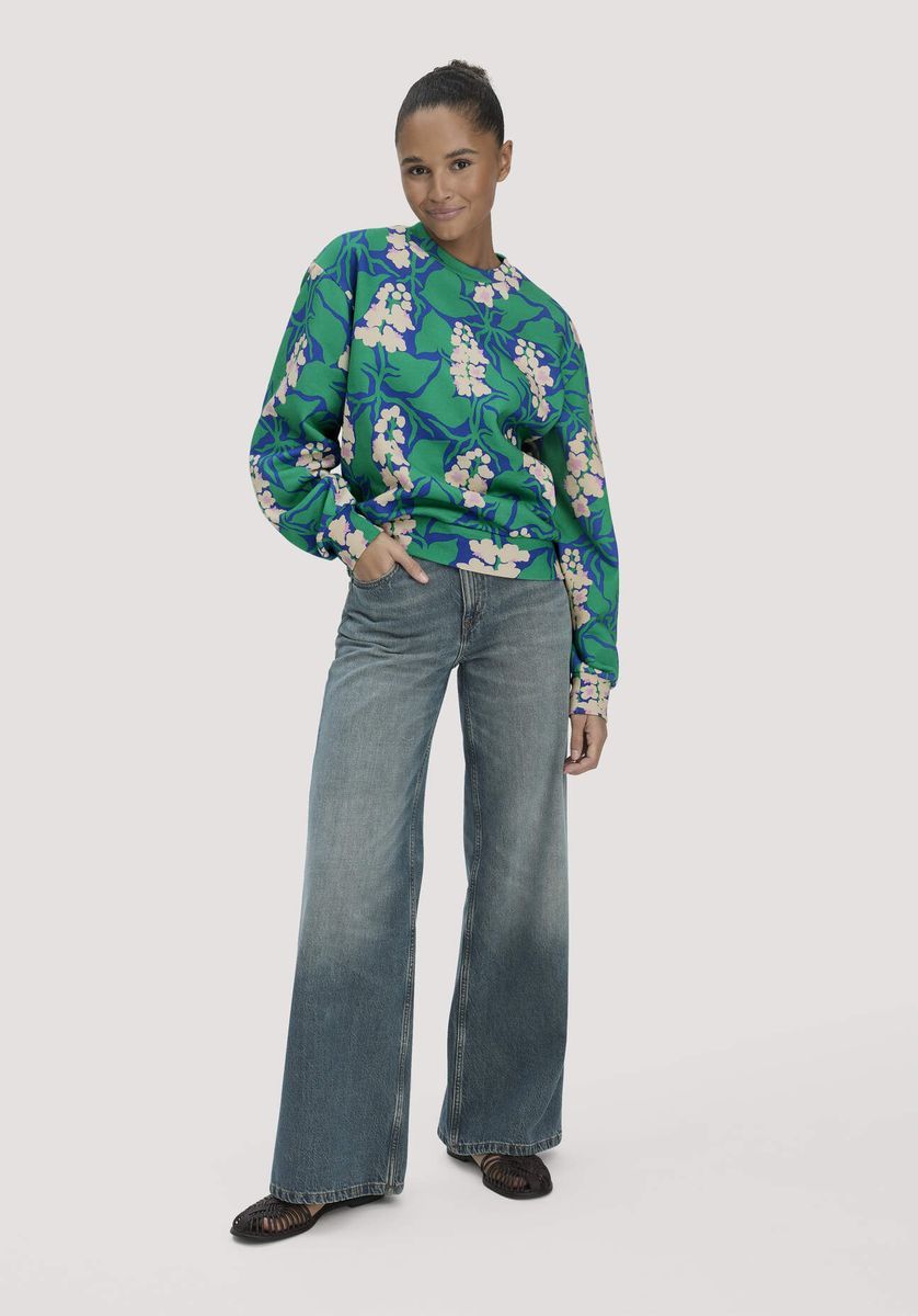 hessnatur Damen Print Sweatshirt Oversize LIV LEE aus Bio-Baumwolle - grün - Größe L