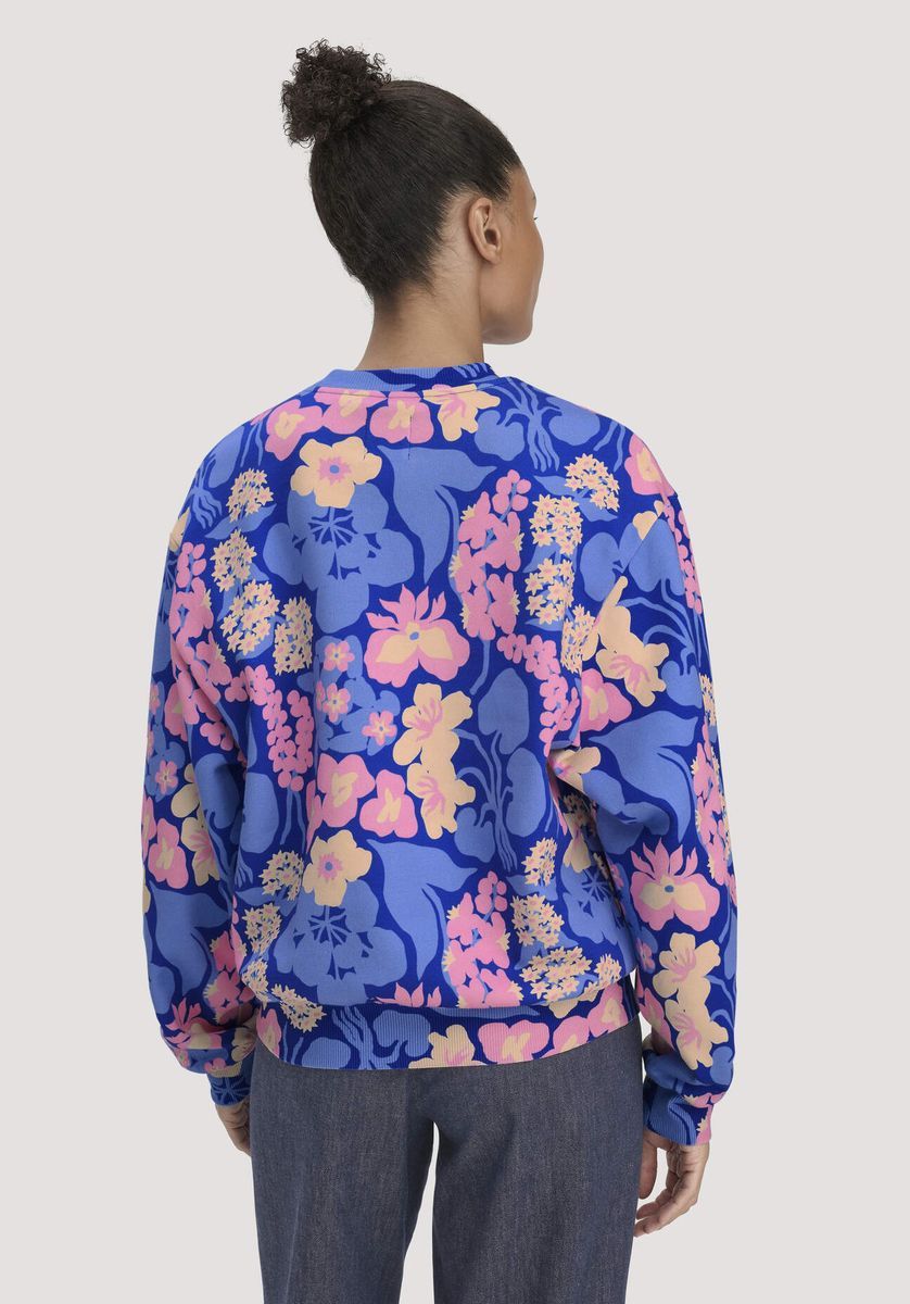 hessnatur Damen Print Sweatshirt Oversize LIV LEE aus Bio-Baumwolle - blau - Größe L
