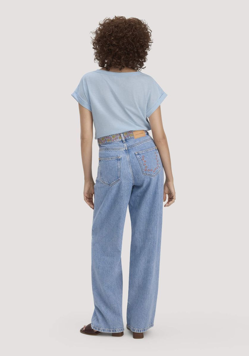 hessnatur Damen Jeans ALVA Wide Leg Embroidery aus Bio-Baumwolle mit TENCEL™ Lyocell - blau - Größe 26/32