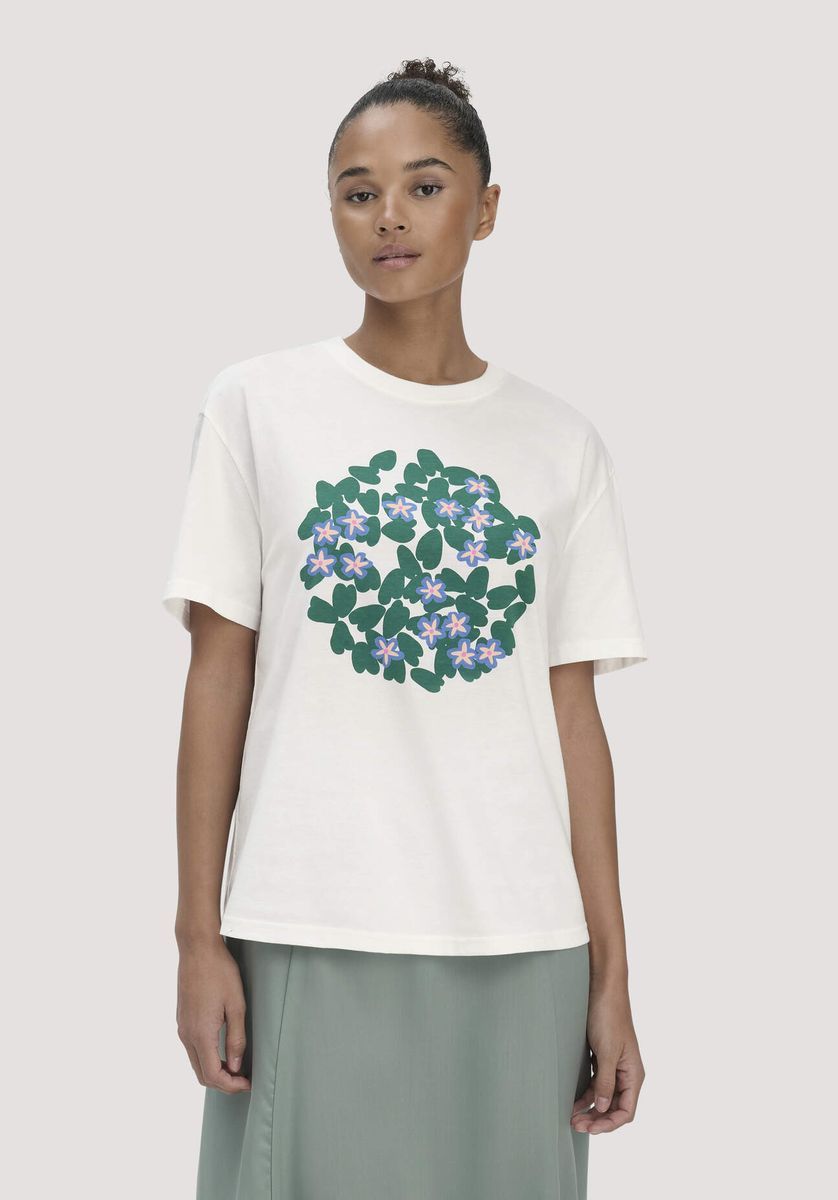 hessnatur Damen Print T-Shirt Oversize LIV LEE aus Bio-Baumwolle - grün - Größe L