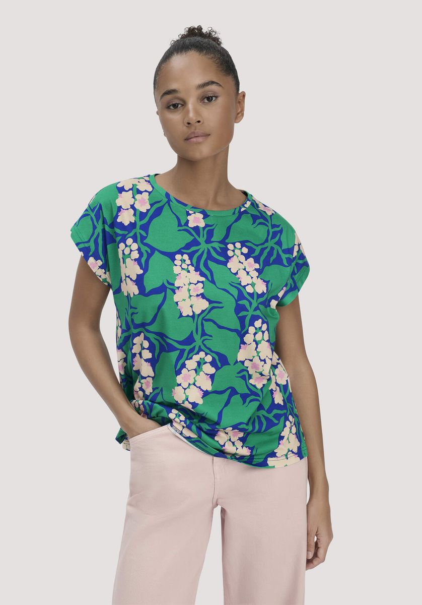 hessnatur Damen Print T-Shirt Oversize LIV LEE aus Bio-Baumwolle - grün - Größe L