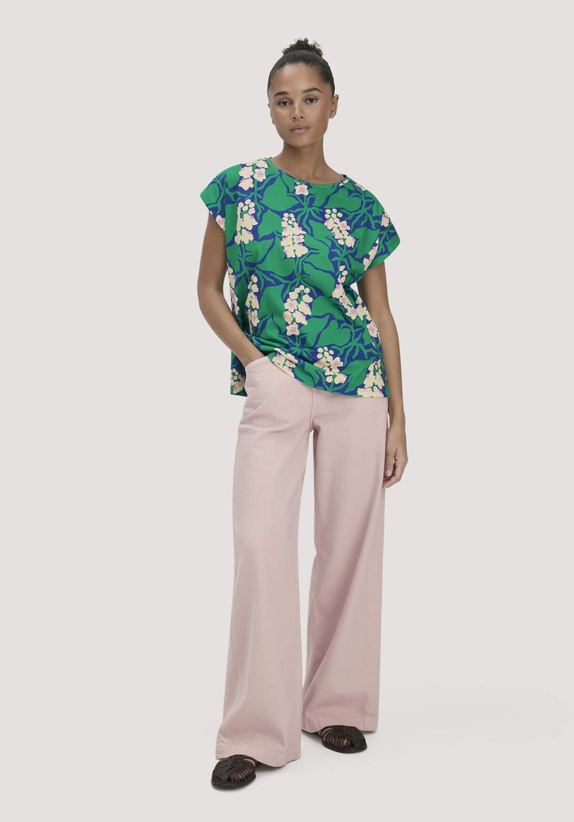 hessnatur Damen Print T-Shirt Oversize LIV LEE aus Bio-Baumwolle - grün - Größe L