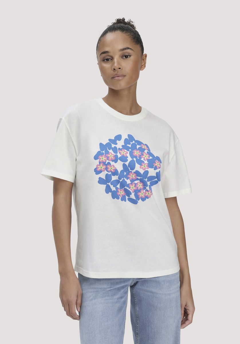 hessnatur Damen Print T-Shirt Oversize LIV LEE aus Bio-Baumwolle - blau - Größe L