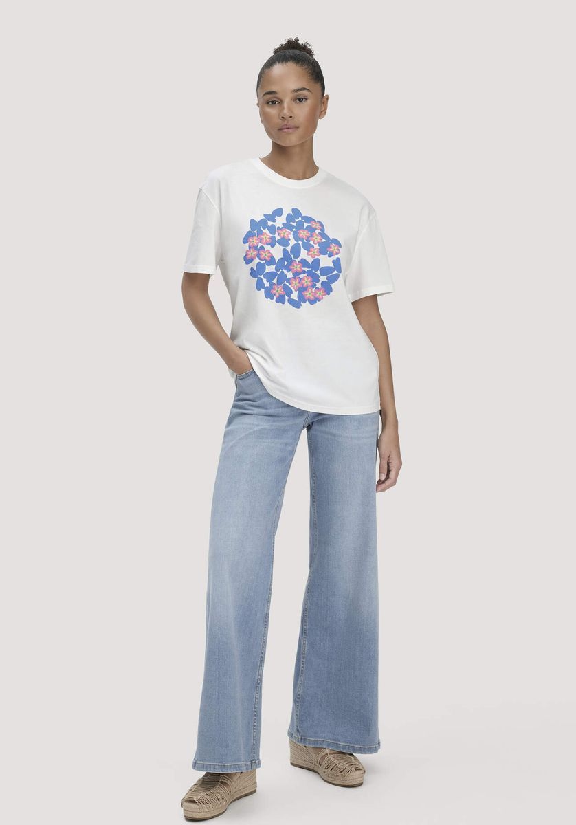 hessnatur Damen Print T-Shirt Oversize LIV LEE aus Bio-Baumwolle - blau - Größe L