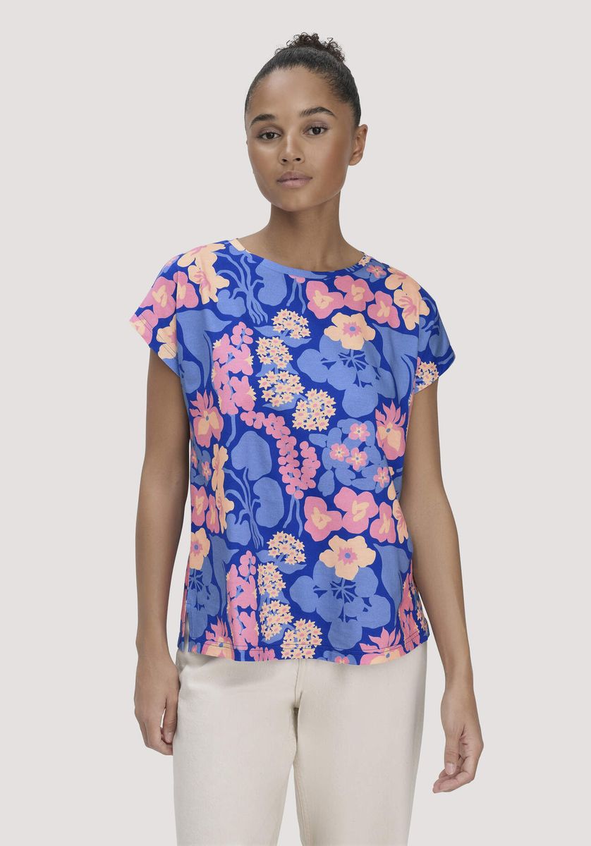 hessnatur Damen Print T-Shirt Oversize LIV LEE aus Bio-Baumwolle - blau - Größe L