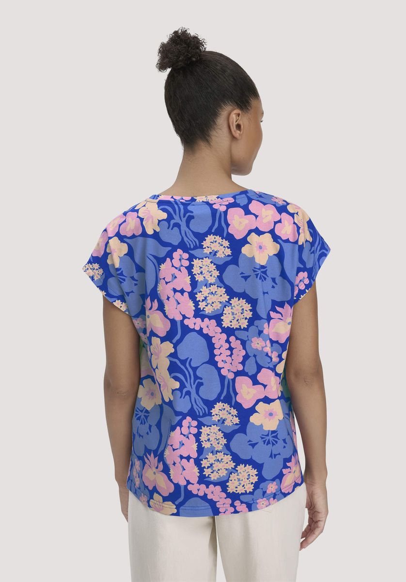 hessnatur Damen Print T-Shirt Oversize LIV LEE aus Bio-Baumwolle - blau - Größe L