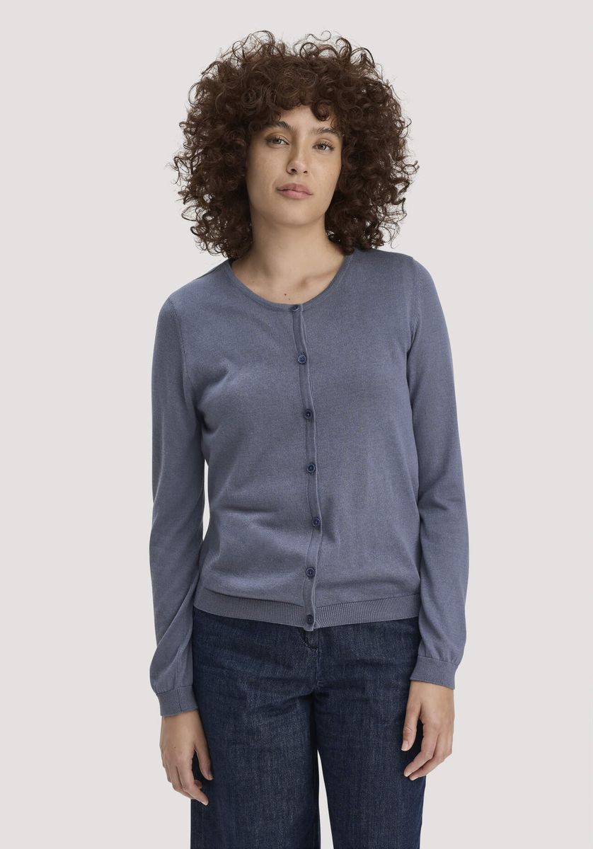hessnatur Damen Strickjacke Regular aus TENCEL™ Lyocell mit Bio-Baumwolle - blau - Größe L