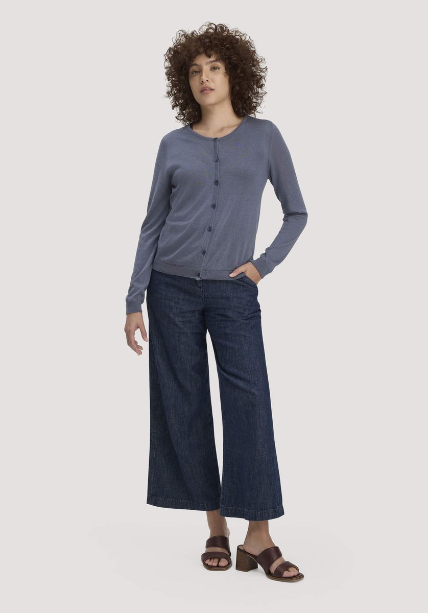 hessnatur Damen Strickjacke Regular aus TENCEL™ Lyocell mit Bio-Baumwolle - blau - Größe L