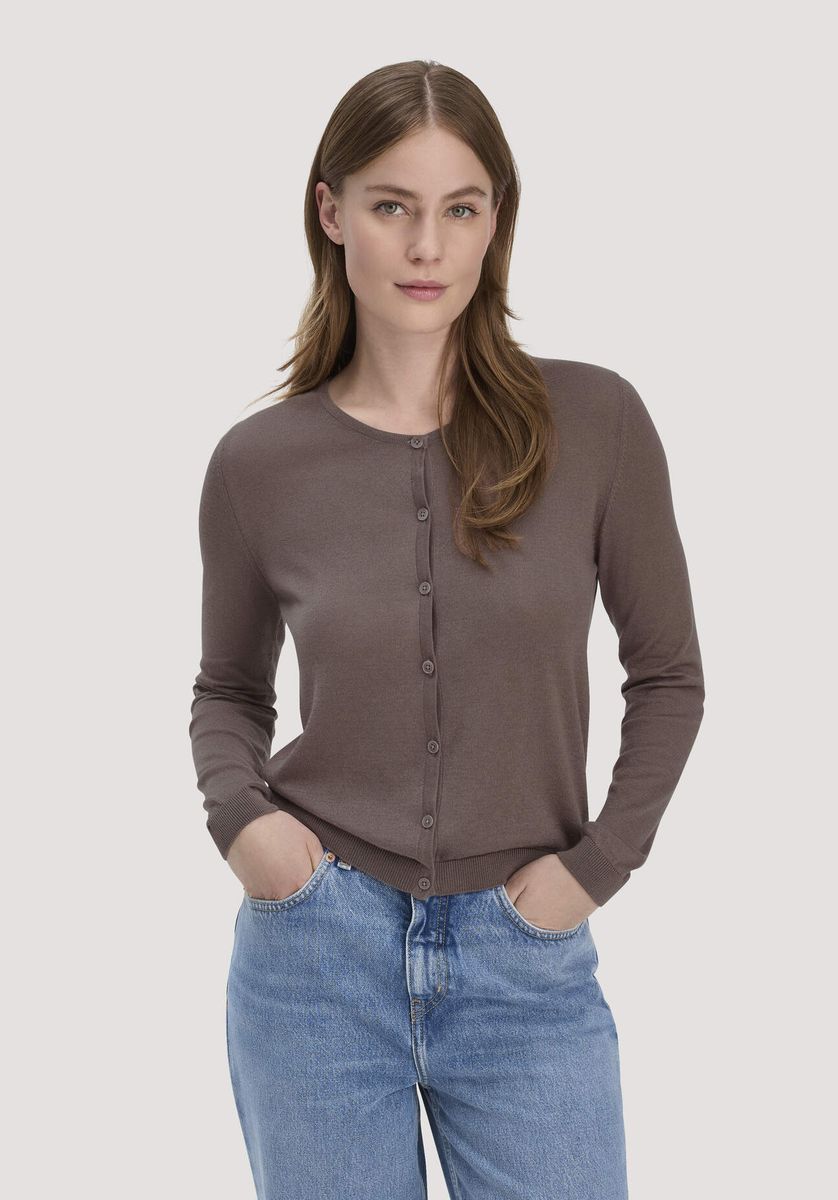 hessnatur Damen Strickjacke Regular aus TENCEL™ Lyocell mit Bio-Baumwolle - braun - Größe L