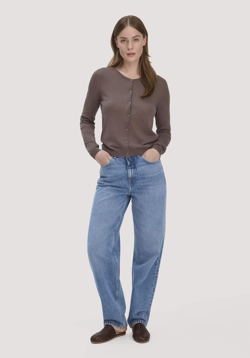 hessnatur Damen Strickjacke Regular aus TENCEL™ Lyocell mit Bio-Baumwolle - braun - Größe L