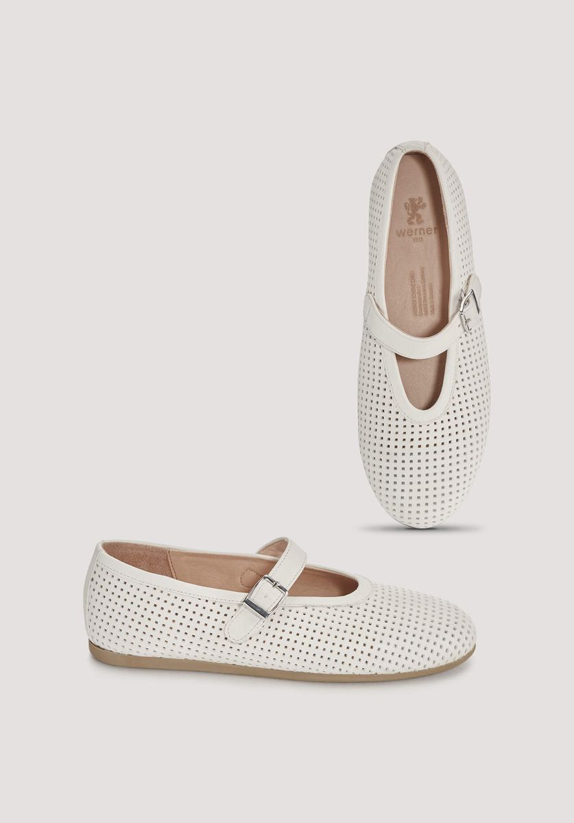 hessnatur Damen Mary Jane Ballerina aus Nappaleder - weiß - Größe 39