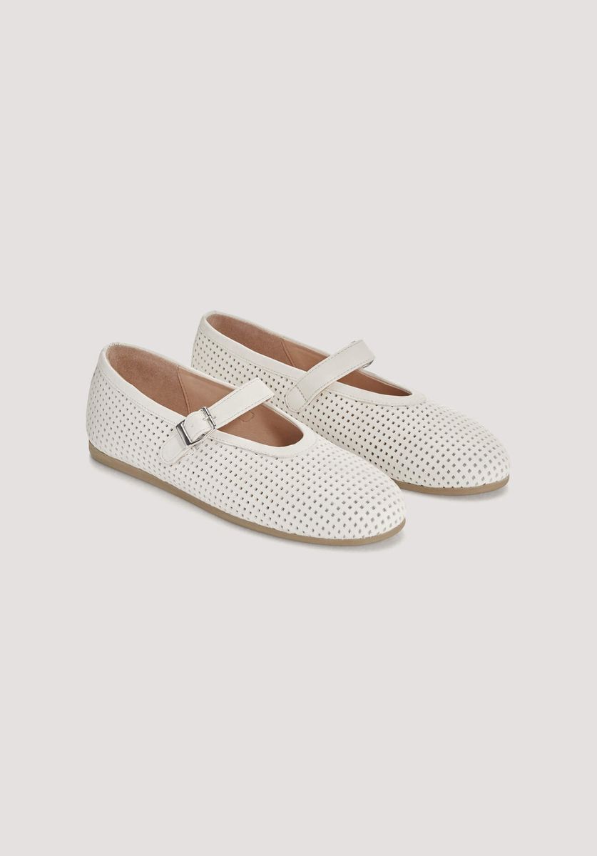 hessnatur Damen Mary Jane Ballerina aus Nappaleder - weiß - Größe 39