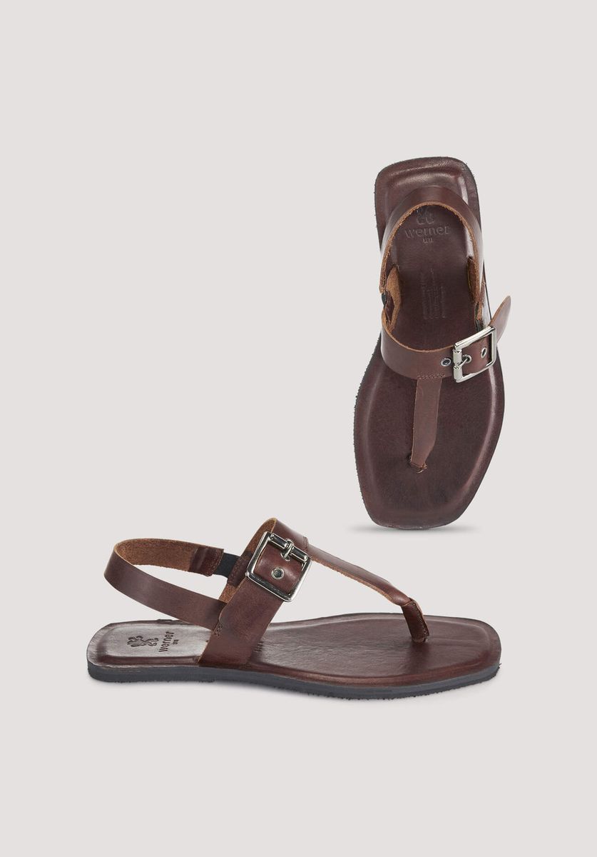 hessnatur Damen Zehentrenner Sandale aus chromfrei gegerbtem Leder - braun - Größe 37