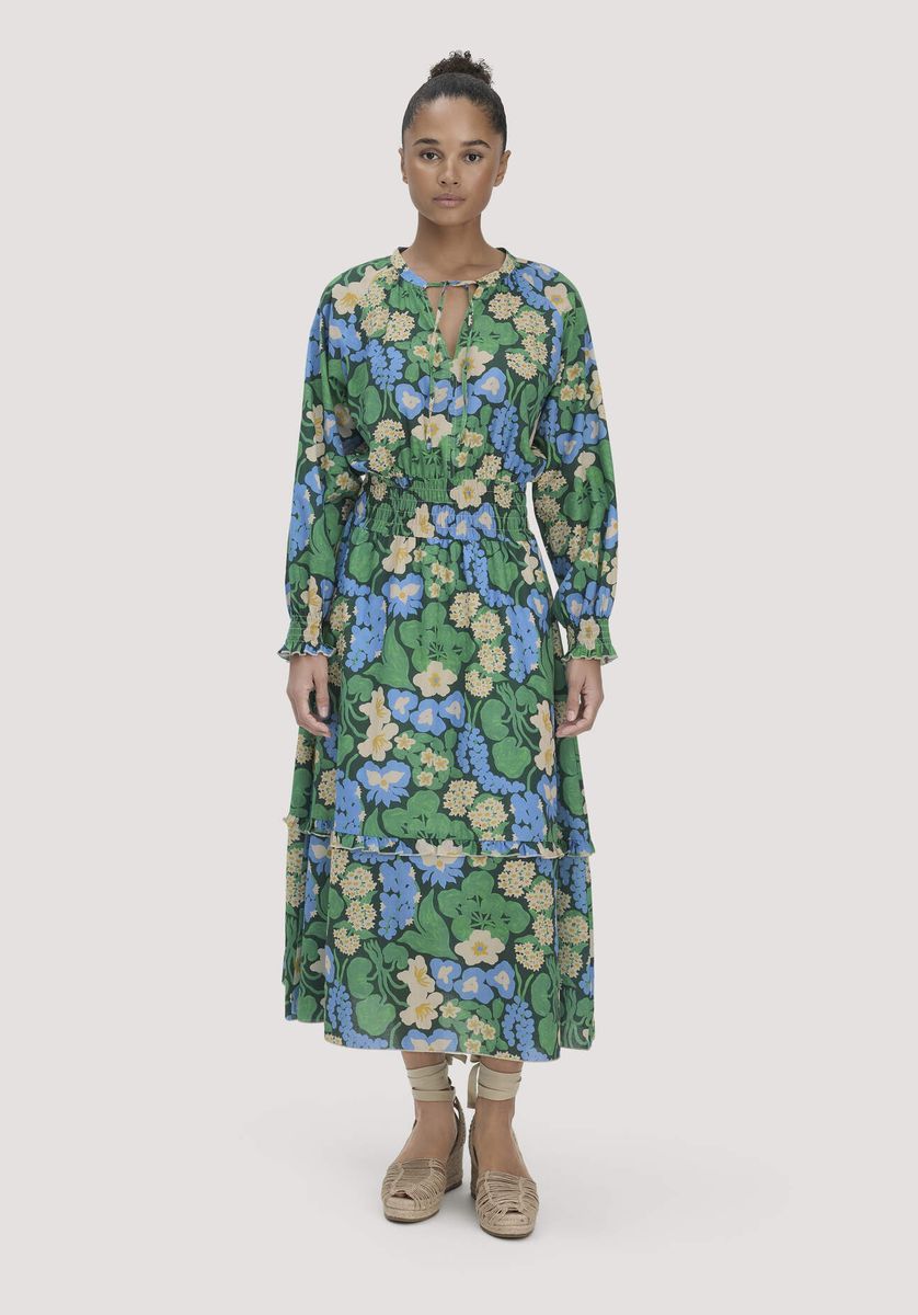 hessnatur Damen Gewebe Kleid Midi LIV LEE aus Bio-Baumwolle - grün - Größe 34