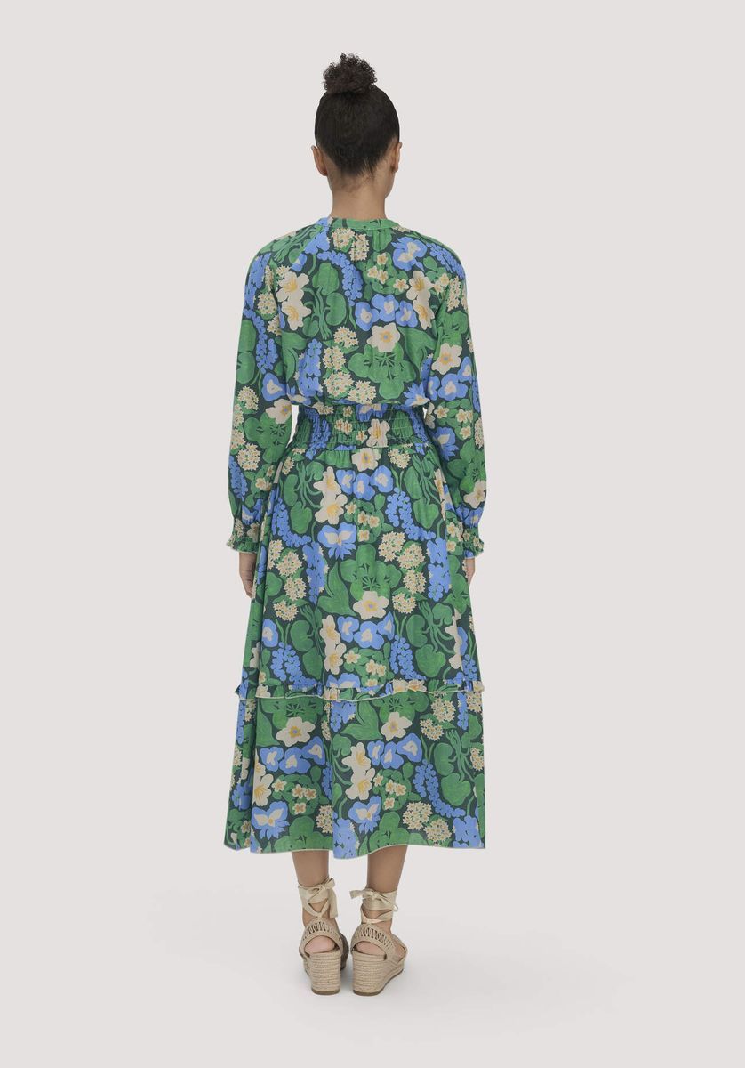 hessnatur Damen Gewebe Kleid Midi LIV LEE aus Bio-Baumwolle - grün - Größe 34