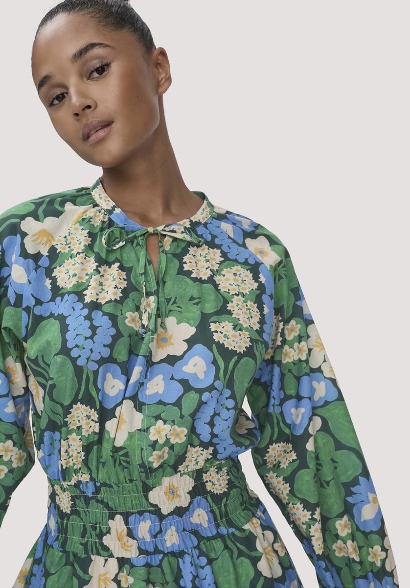 hessnatur Damen Gewebe Kleid Midi LIV LEE aus Bio-Baumwolle - grün - Größe 34