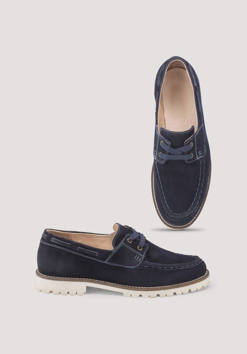 hessnatur Herren Bootsschuh aus chromfrei gegerbtem Nubuk-Leder - blau - Größe 41