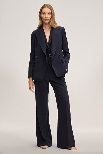 Bottega Giuseppe Schurwollstretch-Doppelreiher-Blazer in Marineblau