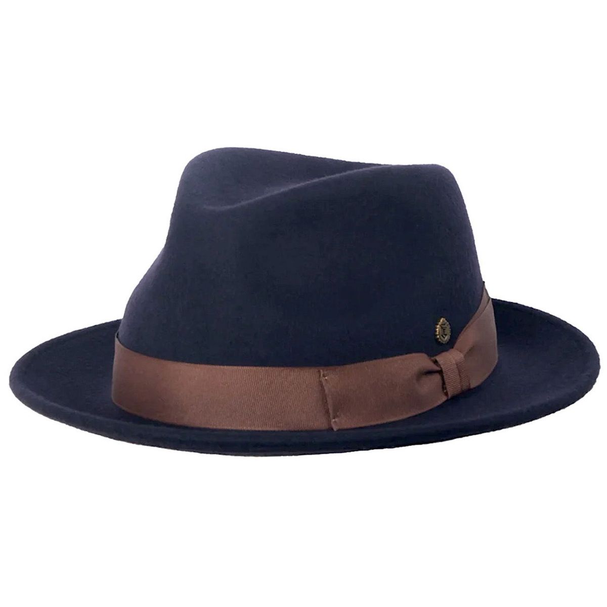 Klassischer Marine Fedora mit braunem Band