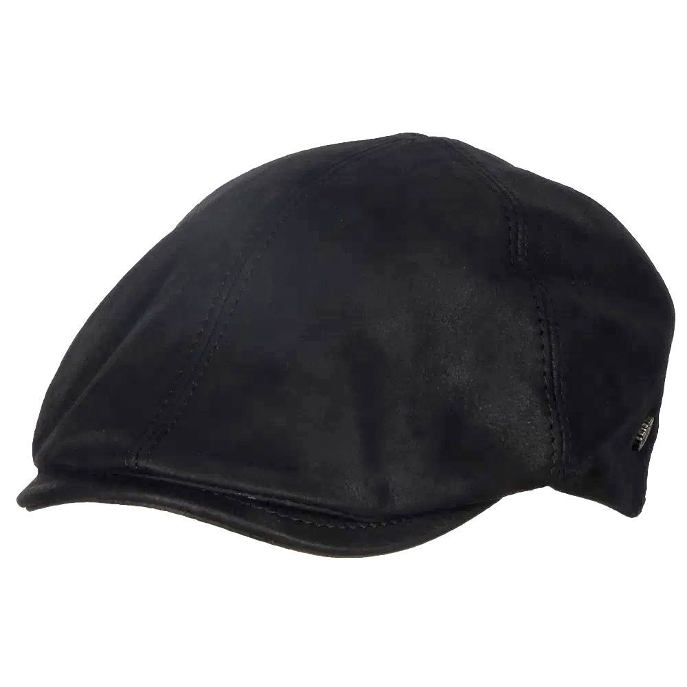 Schwarze flache Ledermütze handgefertigt