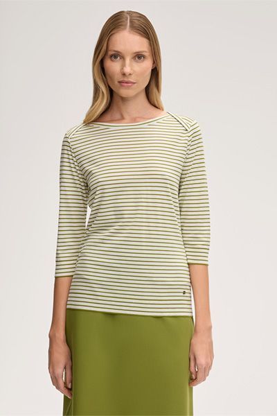 Marc Cain Gestreiftes 3/4-Arm Baumwollmischungs-Top mit U-Boot-Ausschnitt