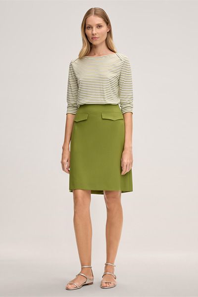 Marc Cain Gestreiftes 3/4-Arm Baumwollmischungs-Top mit U-Boot-Ausschnitt