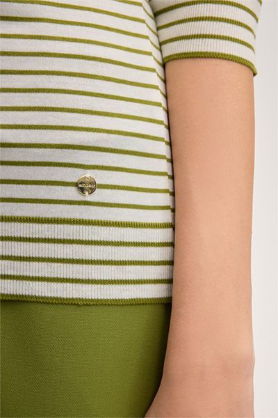 Marc Cain Gestreiftes 3/4-Arm Baumwollmischungs-Top mit U-Boot-Ausschnitt