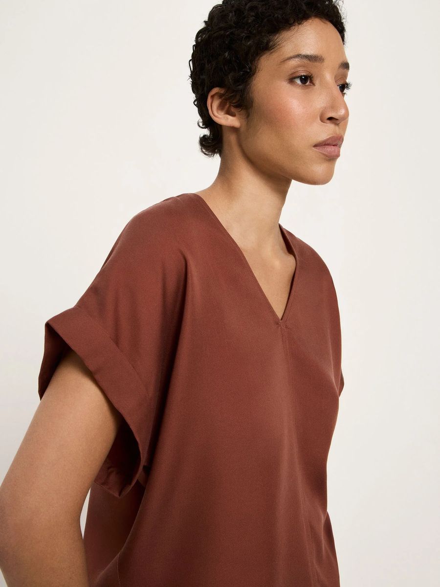 V-Ausschnitt Lyocell-Bluse mit Umschlagärmeln