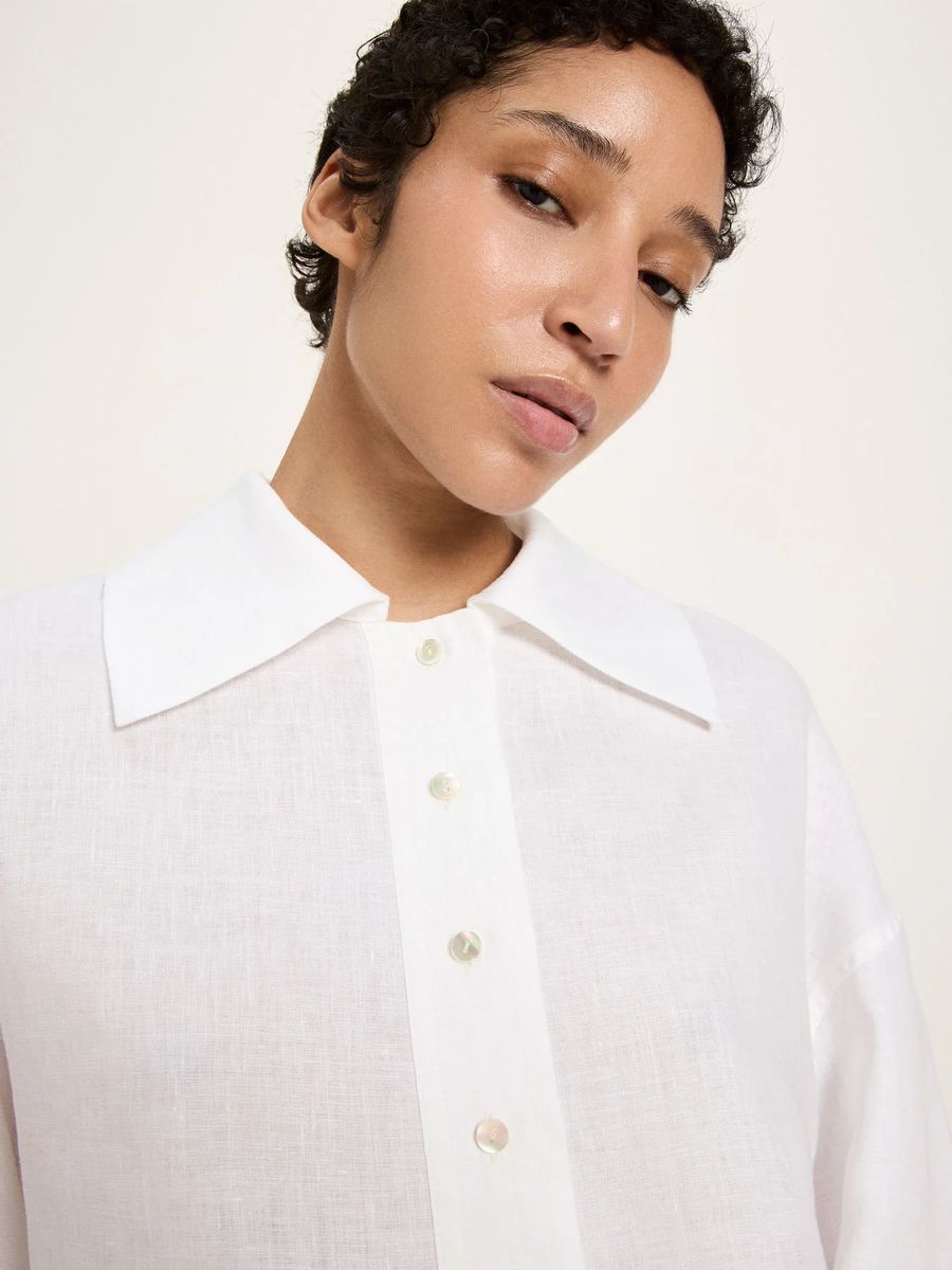 Oversize-Polobluse aus Bio-Leinen